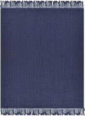 Blue Woven Cotton Solid Color Throw Blanket