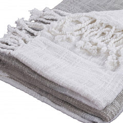 Gray and White Woven Cotton Ombre Throw Blanket