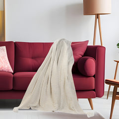 Gray and White Woven Cotton Striped Throw Blanket