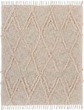 Beige Woven Cotton Geometric Throw Blanket