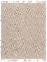 Beige Woven Cotton Geometric Throw Blanket