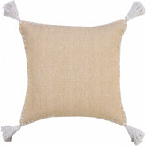 20" X 20" Brown and White Cotton Zippered Pillow With Embroidery, Tassels