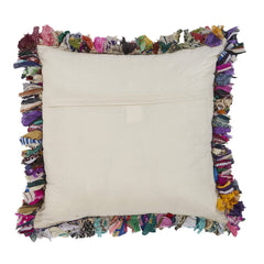 26" X 26" Blue and Red Weave Zippered Pillow With Fringe