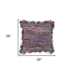 26" X 26" Blue and Red Weave Zippered Pillow With Fringe