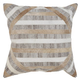 20" X 20" Beige and Brown Striped Faux Leather Zippered Pillow