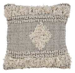 20" X 20" Natural and Black Geometric Cotton Zippered Pillow With Fringe