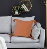 20" X 20" Orange Cotton Zippered Pillow With Tassels