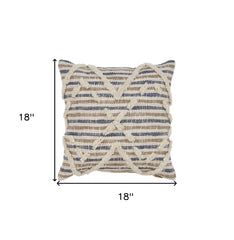 18" X 18" Blue and Beige Striped Cotton Zippered Pillow