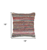 18" X 18" Blue and Red Chevron Cotton Blend Zippered Pillow