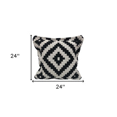 24" X 24" Black and White Geometric Cotton Zippered Pillow