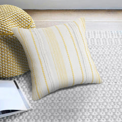 20" X 20" Yellow and White Striped Cotton Zippered Pillow