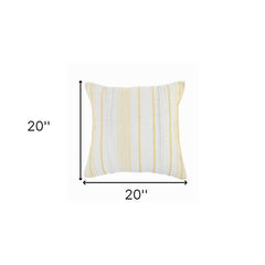 20" X 20" Yellow and White Striped Cotton Zippered Pillow