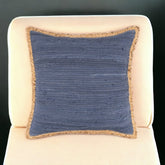 20" X 20" Blue and Beige Cotton Blend Zippered Pillow