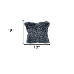 18" X 18" Blue Polyester Zippered Pillow With Shag