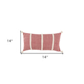 14" X 14" Red and White Cotton Pillow With Tassels Edges