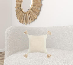 20" Pink and Ivory Cotton Pillow With Tassels Edges