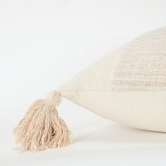 20" Pink and Ivory Cotton Pillow With Tassels Edges