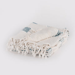 Teal Blue Woven 95% Cotton/5% Acrylic Throw Blanket