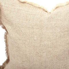 Set Of Two 24" x 24" Taupe 100% Cotton Herringbone Pillows With Fringe