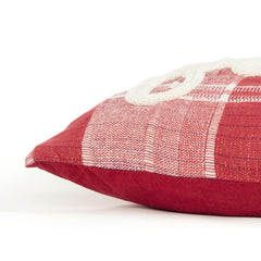 14" X 14" Red and Ivory Cotton Pillow