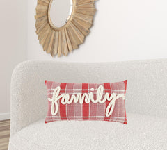 14" X 14" Red and Ivory Cotton Pillow