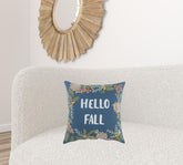 18" Blue and Pink Thanksgiving Cotton Pillow With Embroidery Edges