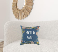 18" Blue and Pink Thanksgiving Cotton Pillow With Embroidery Edges