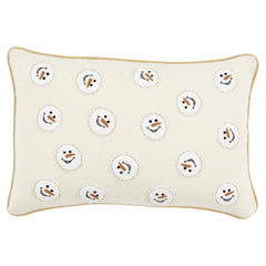 14" X 20" Beige and White Christmas Cotton Pillow With Applique, Embroidery Edges