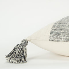20" Gray and Ivory Cotton Pillow With Tassels Edges