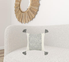 20" Gray and Ivory Cotton Pillow With Tassels Edges