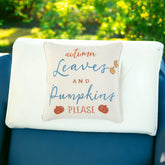 20" Ivory Blue and Orange Thanksgiving Cotton Pillow With Applique, Embroidery Edges