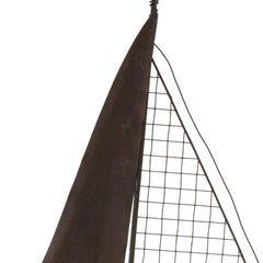 Set of Two 18" Natural and Black Wood and Metal Boat Tabletop Sculptures