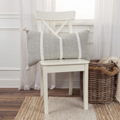 14" X 14" Gray and White Cotton Pillow With Tassels Edges