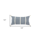 14" X 14" Blue and White Cotton Pillow With Tassels Edges