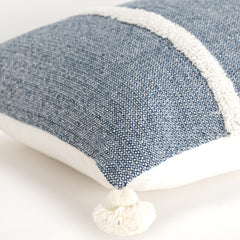 14" X 14" Blue and White Cotton Pillow With Tassels Edges