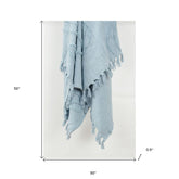 Light Blue Woven 100% Woven Textured Cotton Throw Blanket