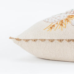 20" Beige and Green Thanksgiving Cotton Pillow With Applique, Embroidery Edges