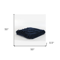 Blue Woven 100% Woven Textured Cotton Floral Throw Blanket