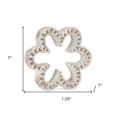 Set Of Three 7" Brown and White Polyresin Flower Figurine