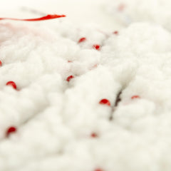 20" Red and Ivory Christmas Cotton Pillow With Applique, Embroidery, Beads Edges