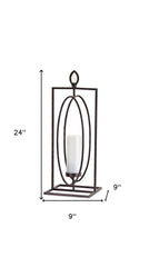 Set of Two Black Iron Ornate Tabletop Hurricane Candle Holders