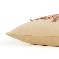 14" X 14" Beige and Brown Thanksgiving Cotton Pillow With Applique, Embroidery Edges