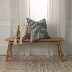 20" Blue and White Cotton Pillow With Embroidery Edges