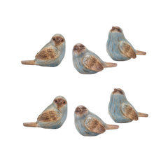 Set Of Six 3" Blue and Brown Polyresin Bird Bird Figurine