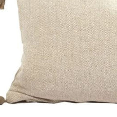 Set Of Two 12" x 24" Taupe 100% Cotton Herringbone Pillows With Tassels