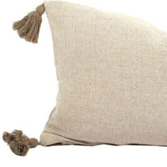 Set Of Two 12" x 24" Taupe 100% Cotton Herringbone Pillows With Tassels
