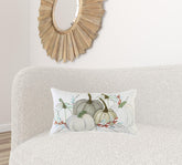 14" X 14" Green and White Thanksgiving Cotton Pillow With Embroidery Edges