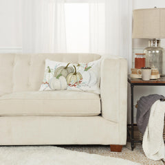 14" X 14" Green and White Thanksgiving Cotton Pillow With Embroidery Edges