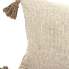 Set Of Two 16" x 35" Taupe 100% Cotton Herringbone Pillows With Tassels