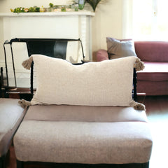 Set Of Two 16" x 35" Taupe 100% Cotton Herringbone Pillows With Tassels